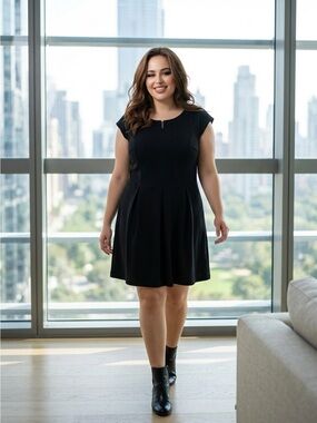 NWOT Amalia Black A-Line Midi Dress Cap
Sleeve Career Cocktail Size 16